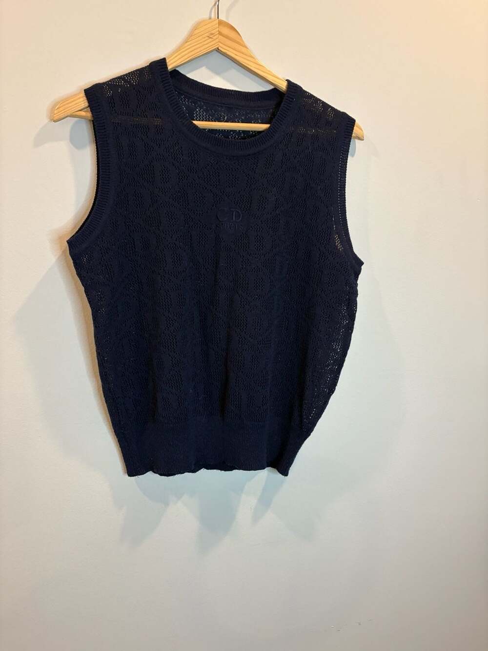 Chic Dana Sports Navy Blue Openwork Knit Sweater Vest